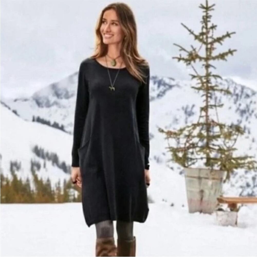 Sundance Black Film Noir Long Sleeve Sweater Dress Pockets S